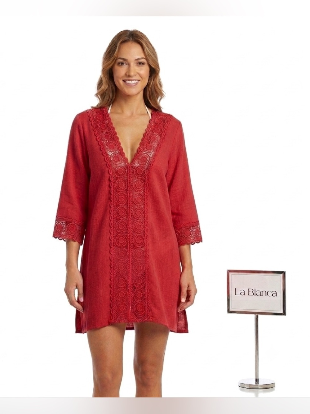 La Blanca Crocheted Swimsuit Cover-Up/Tunic Small